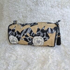 Authentic Vintage Chanel Beauté Camellia Floral Cylinder Cosmetic Bag